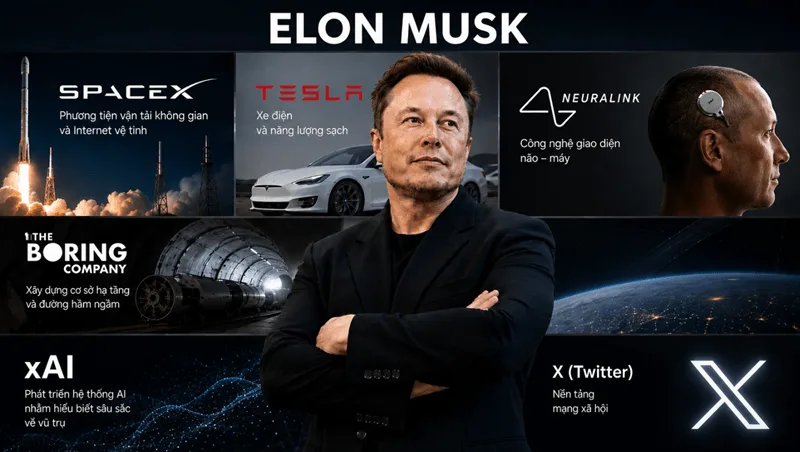 Khối tài sản của tỷ phú Elon Musk phần lớn đến từ cổ phiếu Tesla và SpaceX.