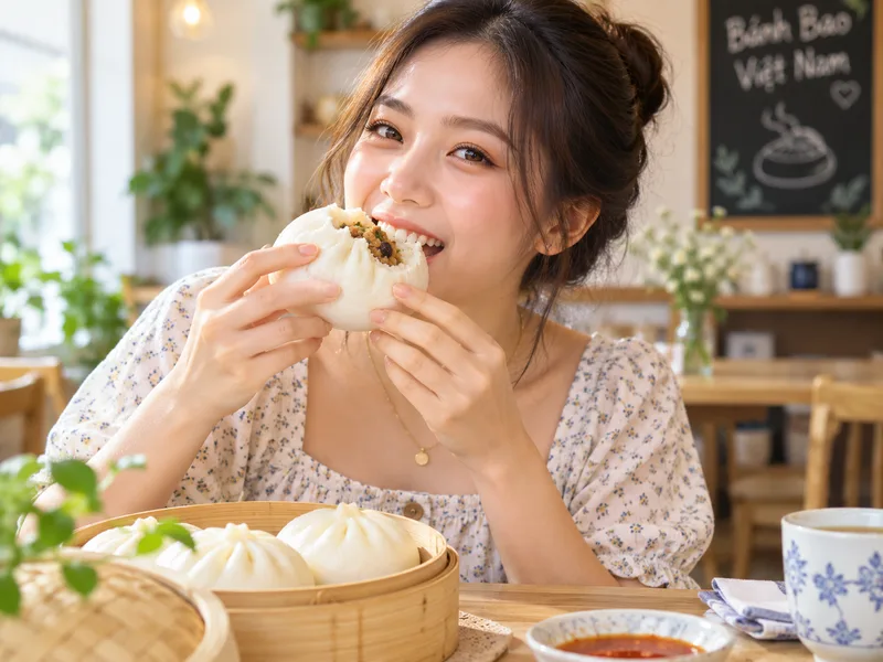Bánh bao hấp kết hợp rau xanh giúp bữa ăn cân đối dinh dưỡng hơn